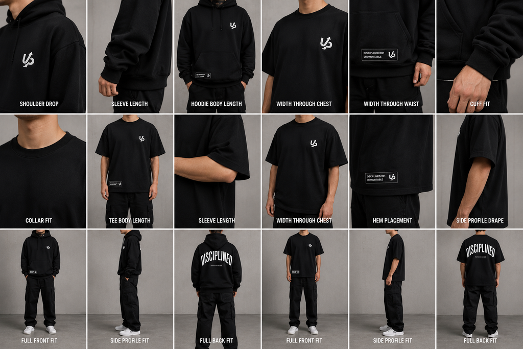 DISCIPLINED Oversized Tee fit detail grid