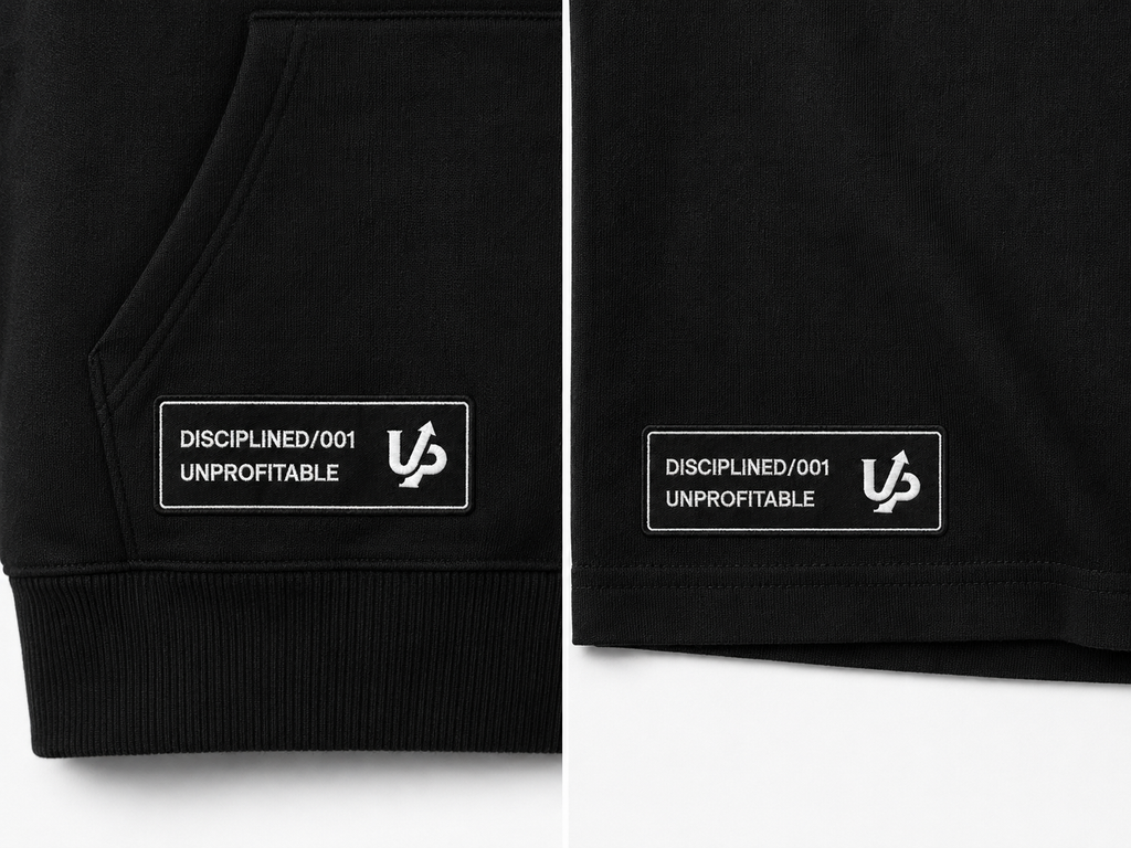 DISCIPLINED Heavyweight Hoodie patch closeup